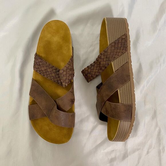 Boho Dark Brown Faux Leather Braided Criss Cross Platform Sandals EU 43 US 12.5 - Picture 4 of 7